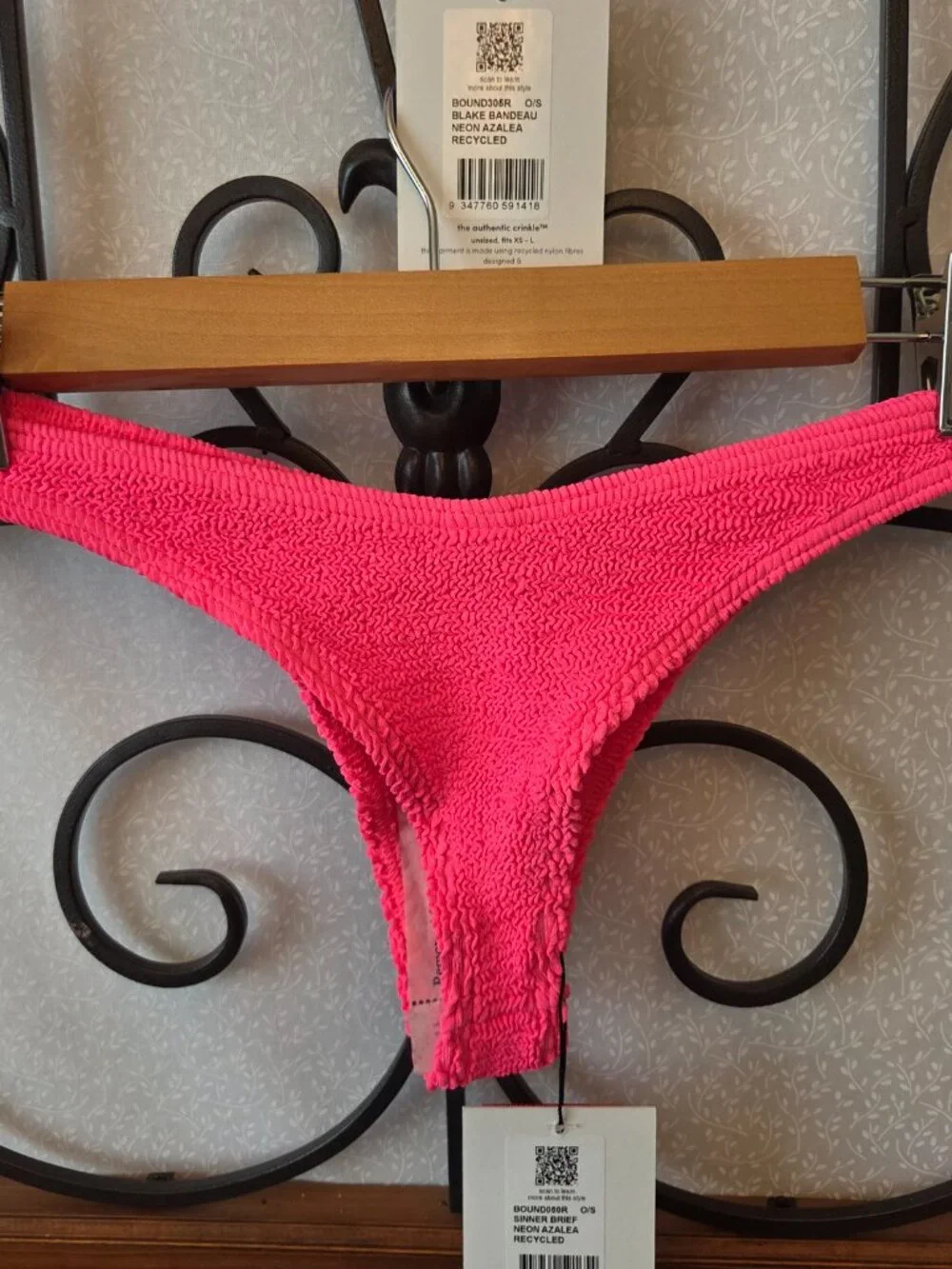 Bond Eye Neon Azalea Bandeau Bikini Set One Size Cheeky Pink Crinkle NEW Summer
